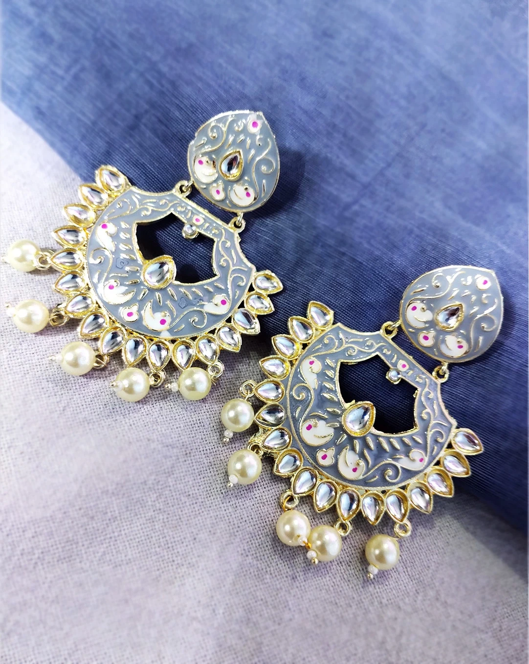 Hand Painted Kundan Chandbali 