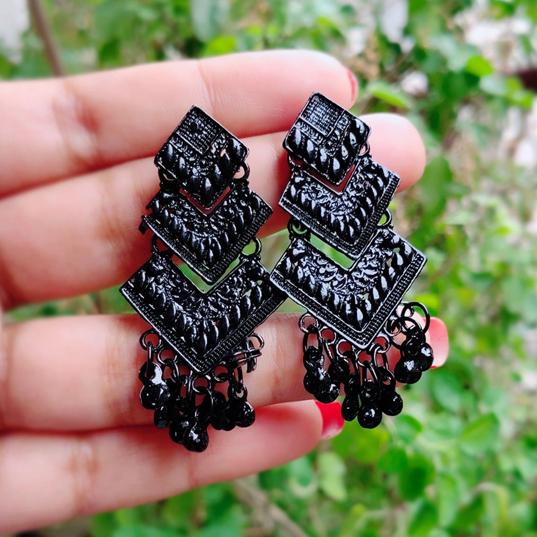 Black plated 3 layer earings