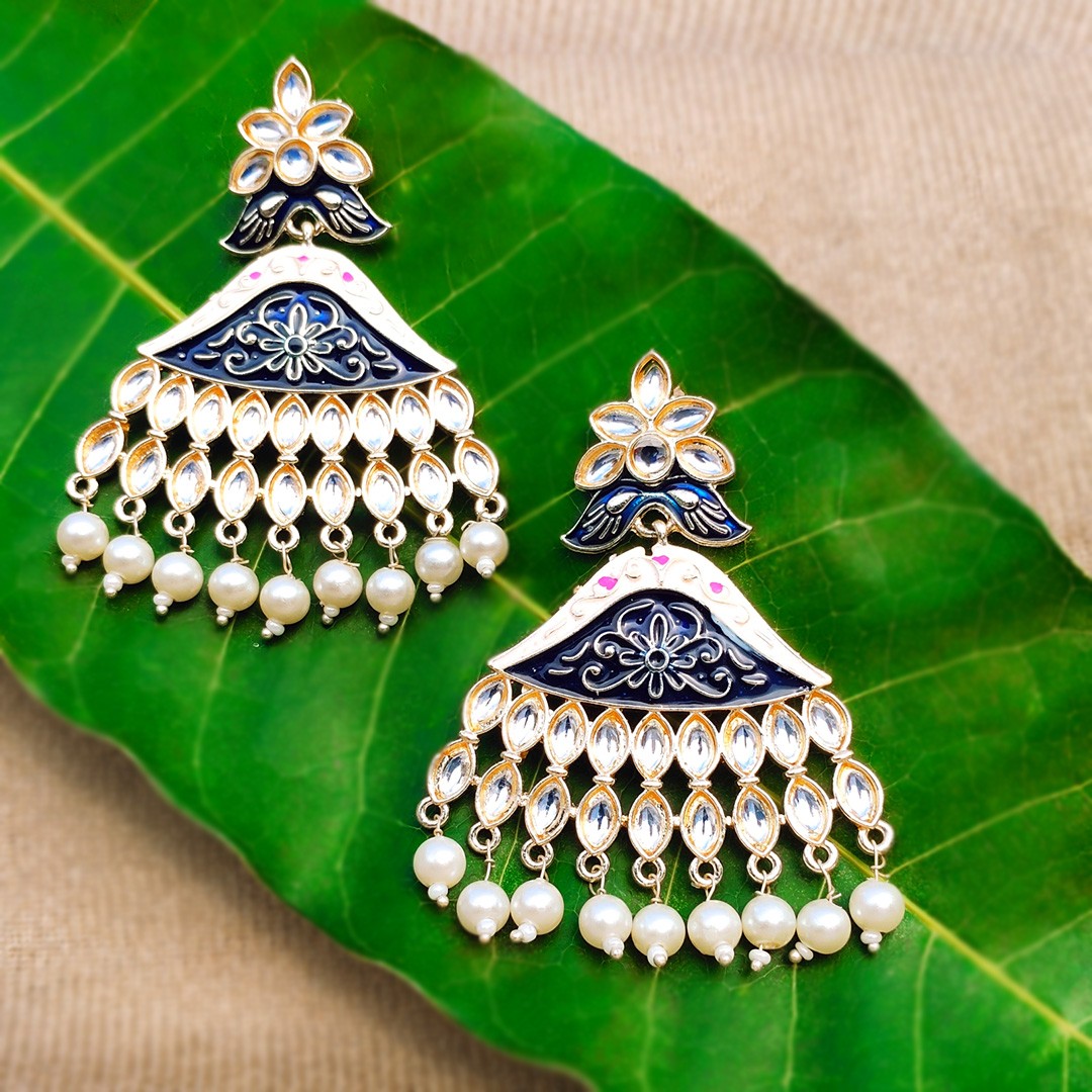 Hand Painted Kundan pearl Chandbali Earrings